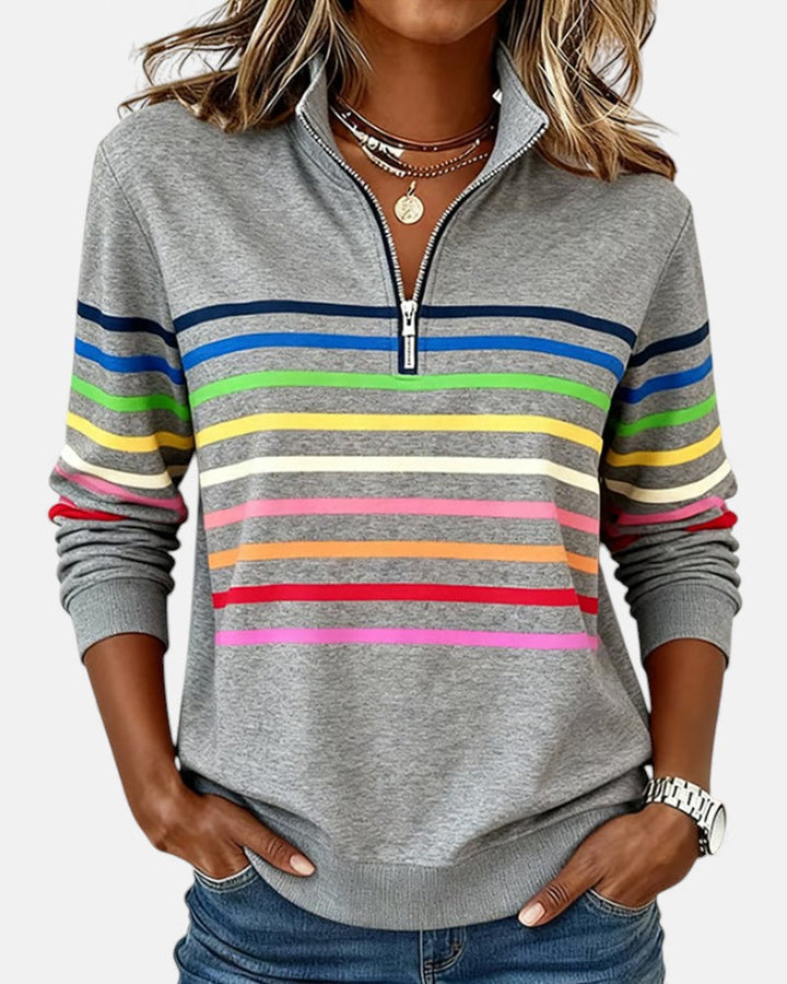 SERENELLE | Rainbow Striped Zip Sweatshirt