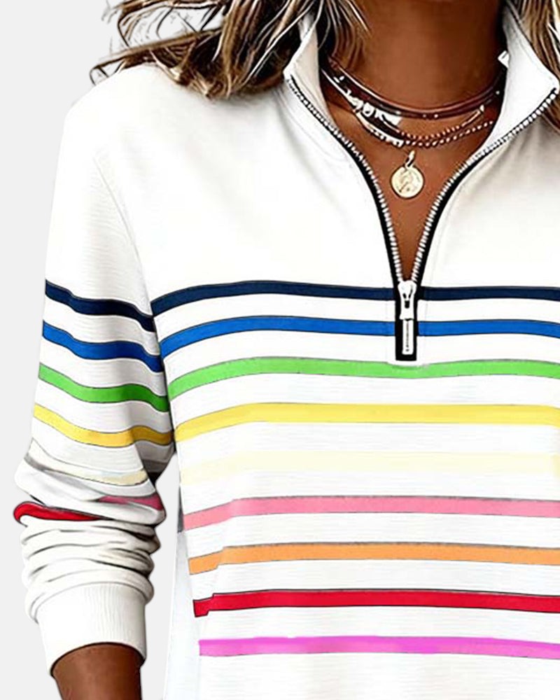 SERENELLE | Rainbow Striped Zip Sweatshirt