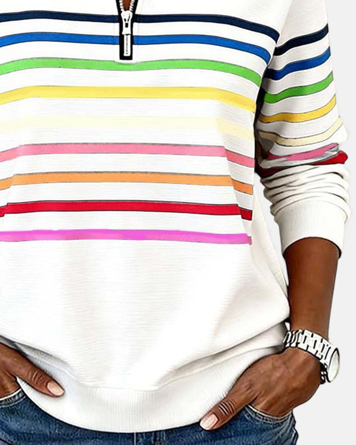 SERENELLE | Rainbow Striped Zip Sweatshirt