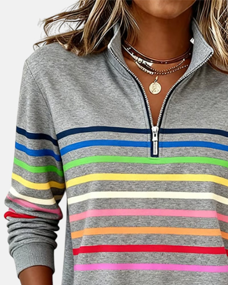 SERENELLE | Rainbow Striped Zip Sweatshirt