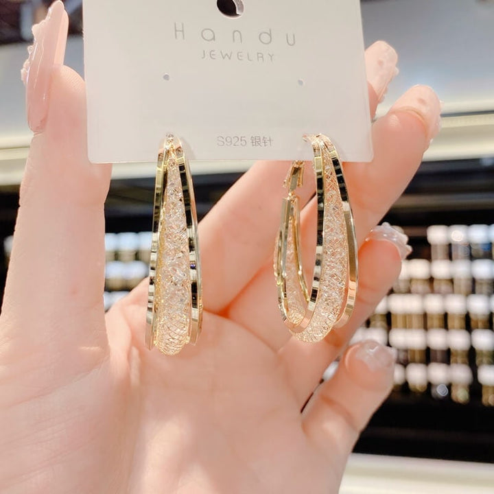 GRACE | Twisted Crystal Oval Hoop Earrings