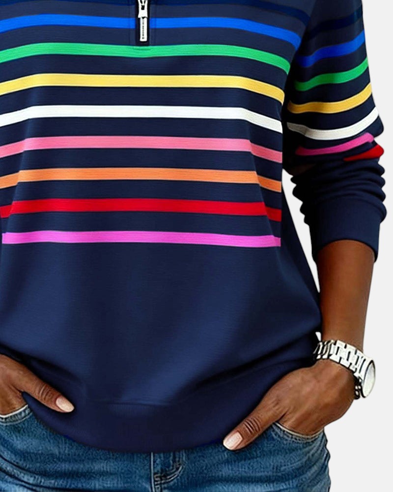 SERENELLE | Rainbow Striped Zip Sweatshirt
