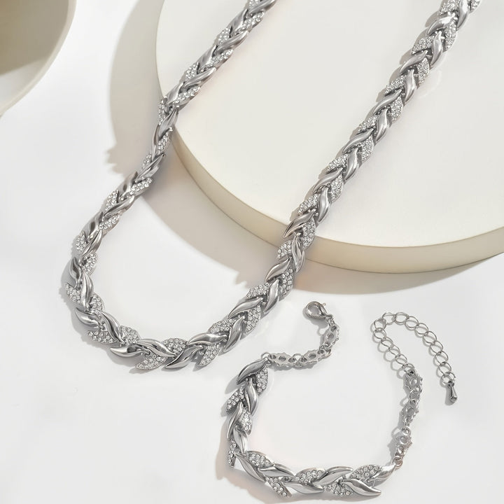 SERENA | Crystal Leaf Chain Necklace & Bracelet Set