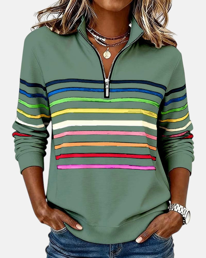 SERENELLE | Rainbow Striped Zip Sweatshirt