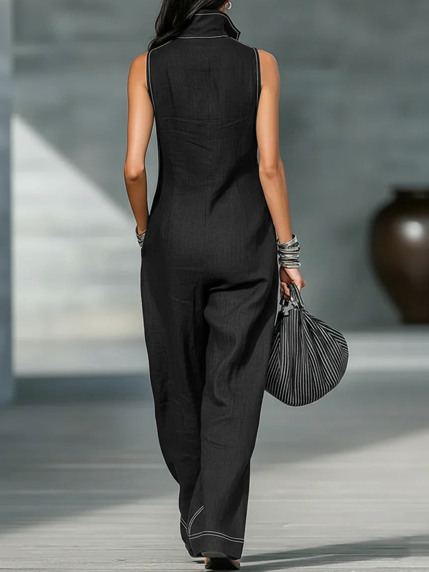 ELEANOR | Sleeveless Jumpsuit with White Trim