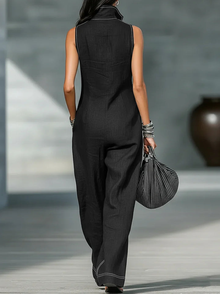 ELEANOR | Sleeveless Jumpsuit with White Trim