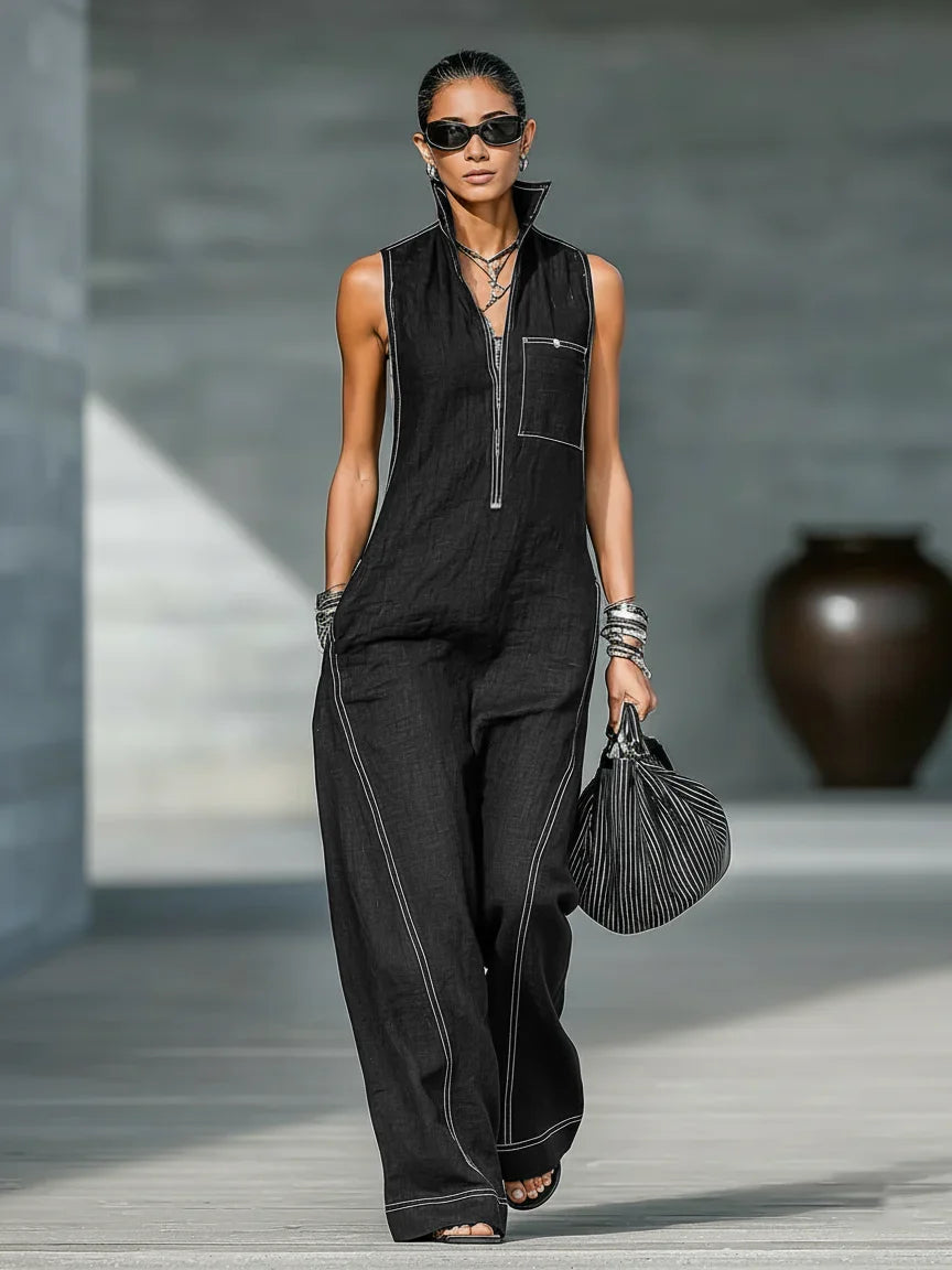 ELEANOR | Sleeveless Jumpsuit with White Trim