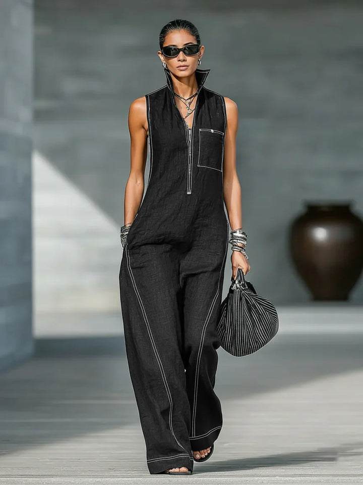 ELEANOR | Sleeveless Jumpsuit with White Trim