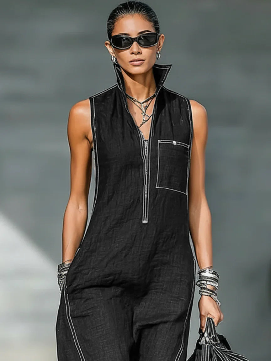 ELEANOR | Sleeveless Jumpsuit with White Trim