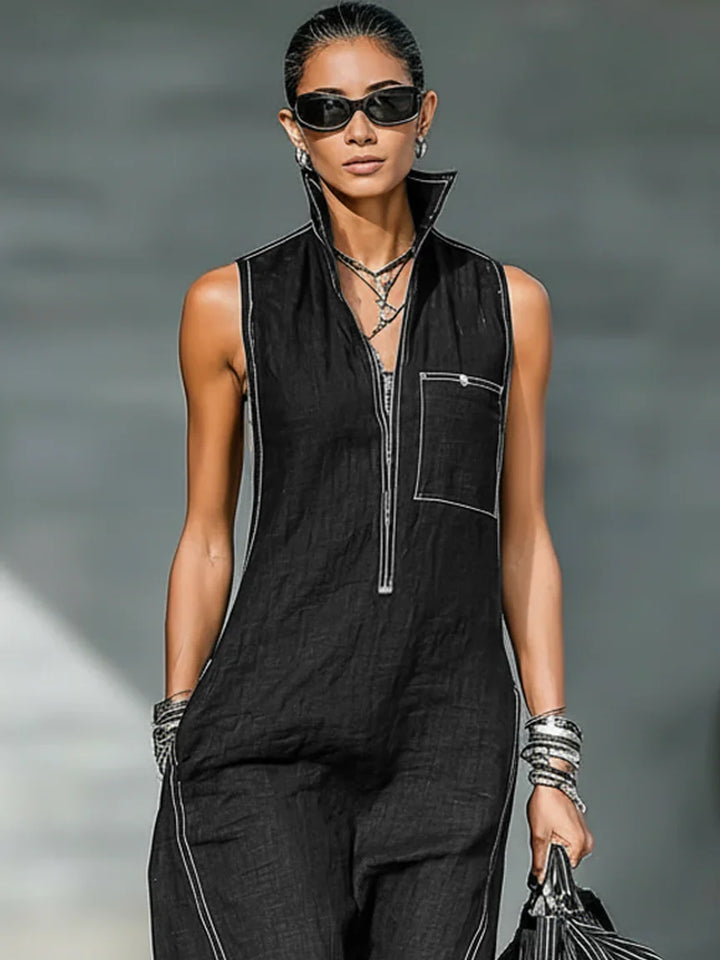 ELEANOR | Sleeveless Jumpsuit with White Trim