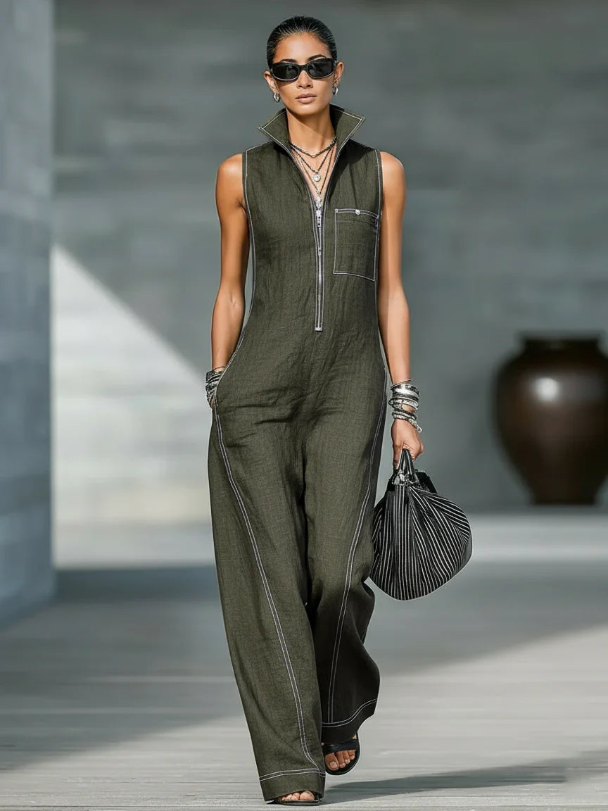 ELEANOR | Sleeveless Jumpsuit with White Trim
