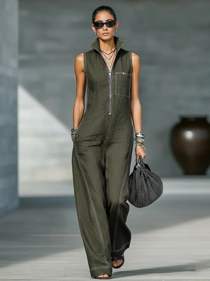 ELEANOR | Sleeveless Jumpsuit with White Trim