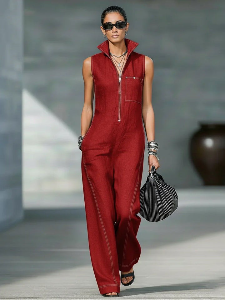ELEANOR | Sleeveless Jumpsuit with White Trim