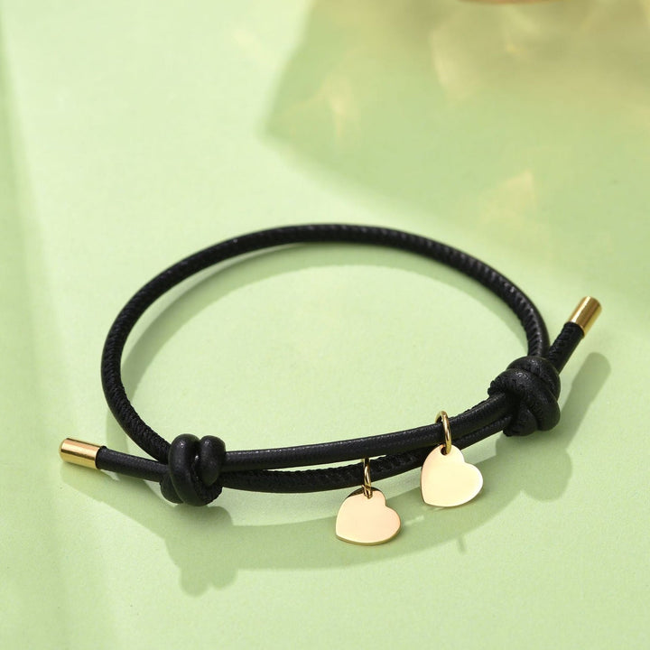 DOUBLE HEART LEATHER BRACELET