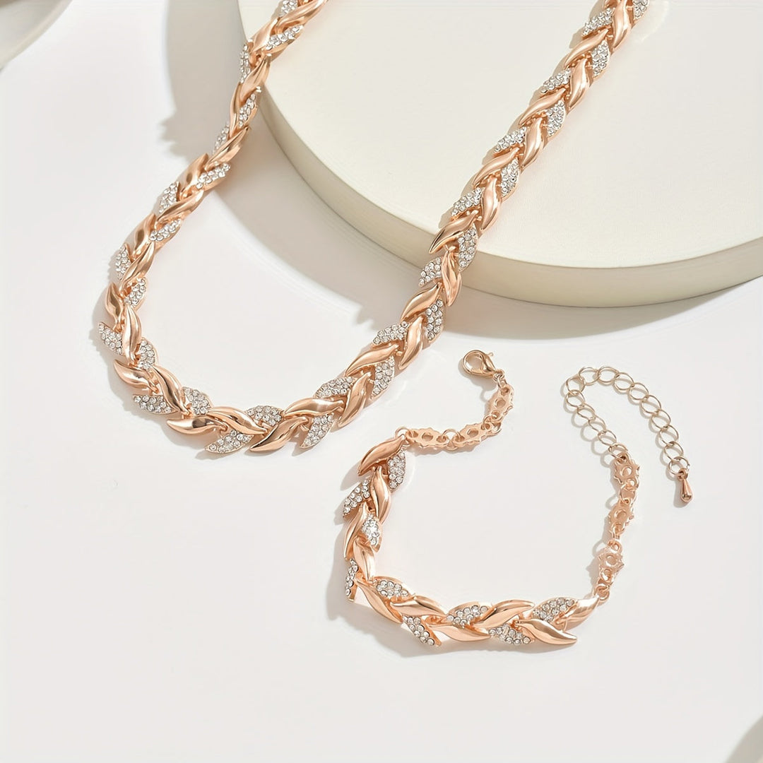 SERENA | Crystal Leaf Chain Necklace & Bracelet Set