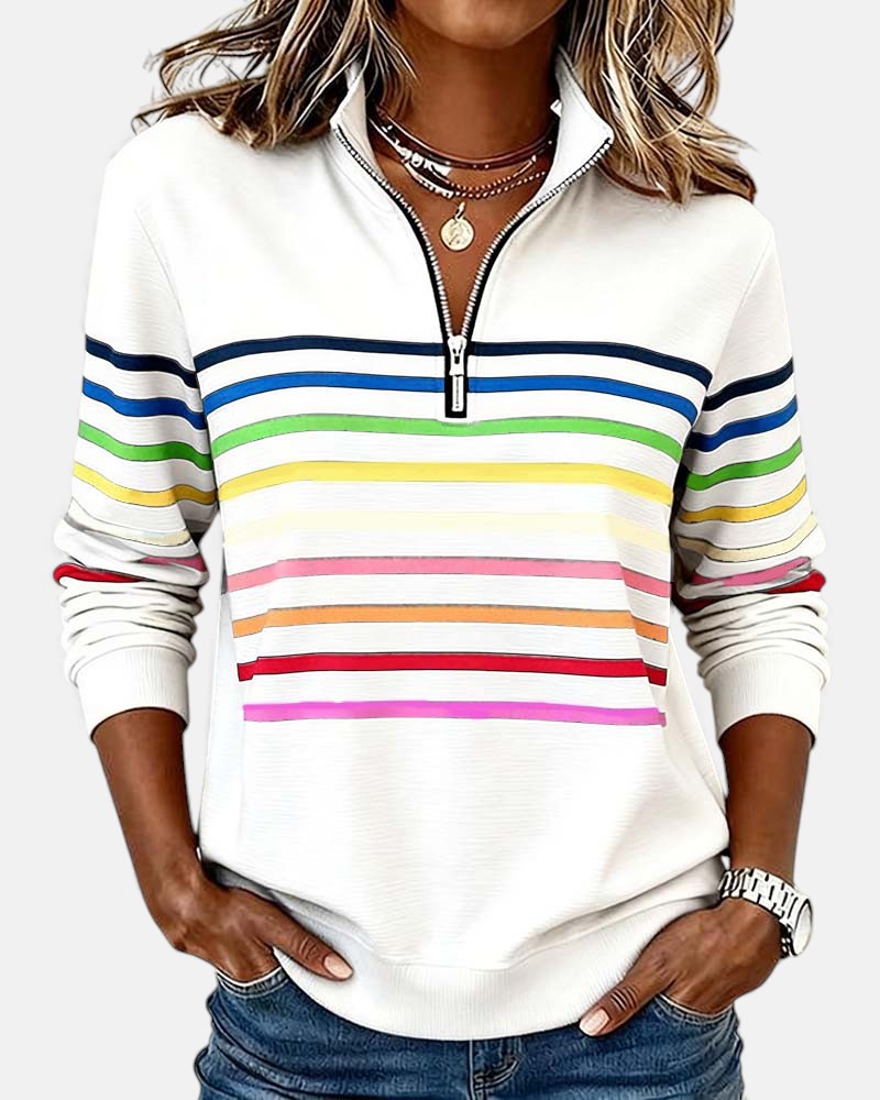 SERENELLE | Rainbow Striped Zip Sweatshirt