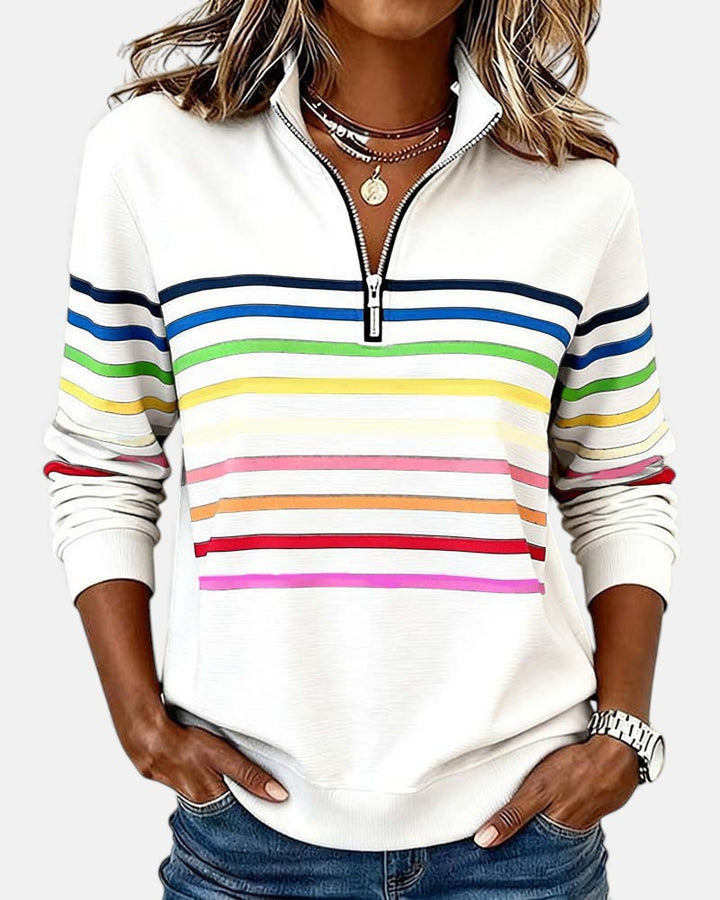 SERENELLE | Rainbow Striped Zip Sweatshirt