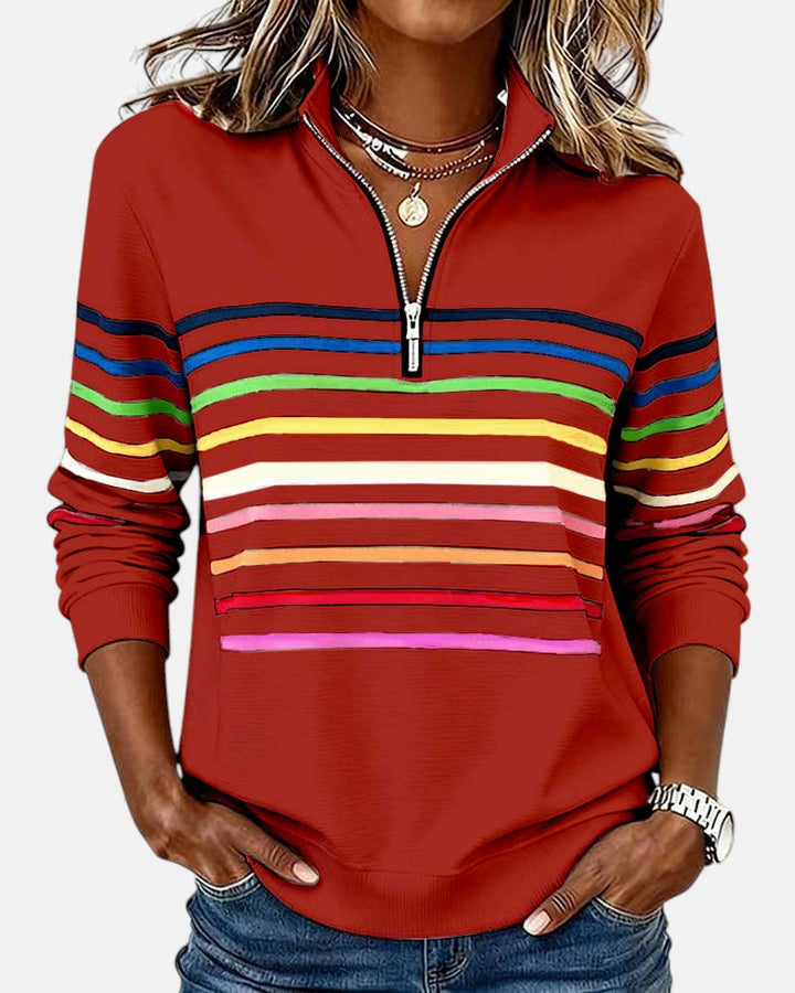 SERENELLE | Rainbow Striped Zip Sweatshirt