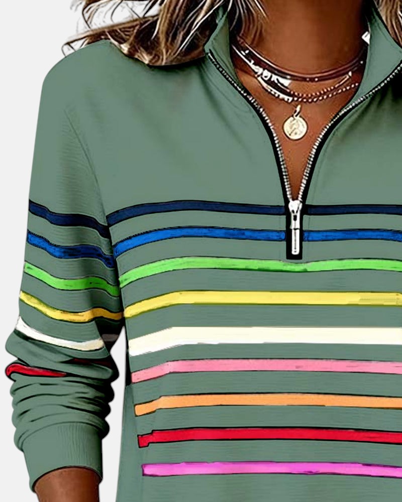 SERENELLE | Rainbow Striped Zip Sweatshirt