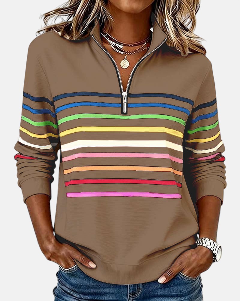 SERENELLE | Rainbow Striped Zip Sweatshirt