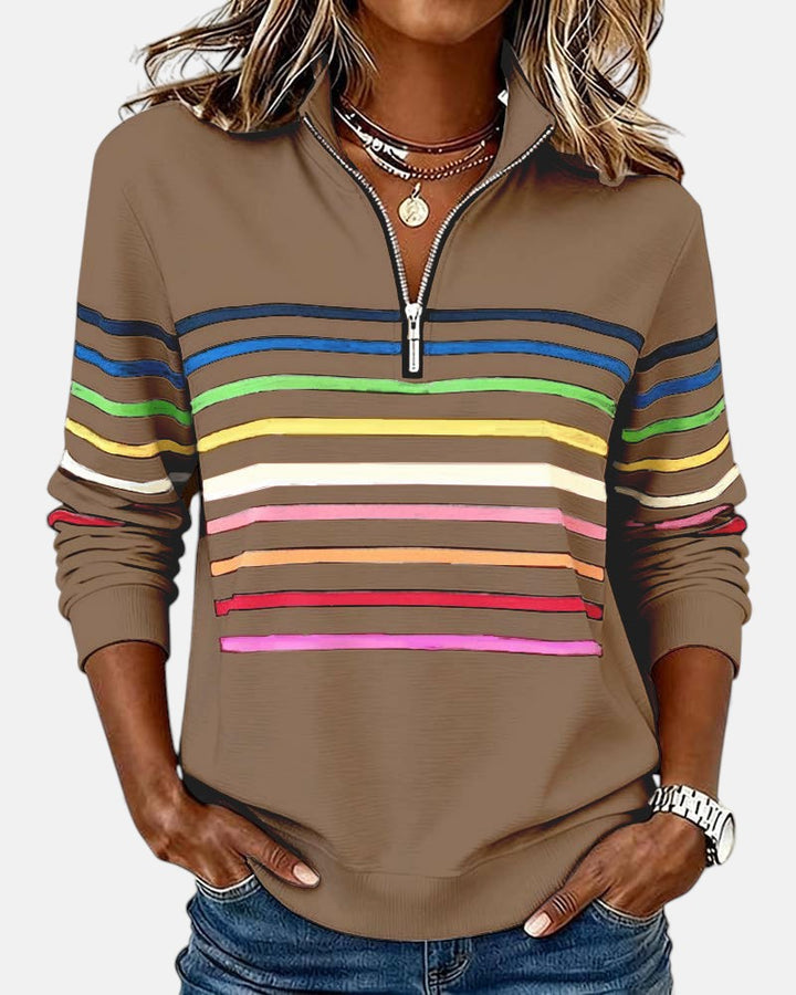 SERENELLE | Rainbow Striped Zip Sweatshirt