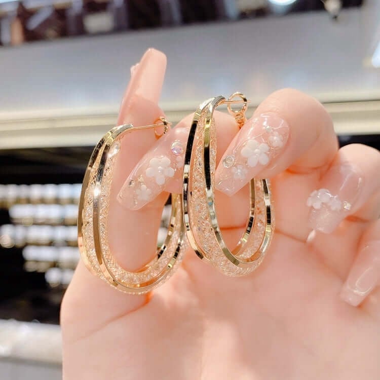 GRACE | Twisted Crystal Oval Hoop Earrings