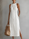 TERESA | Relaxed Embroidered Mandarin Collar Midi Dress